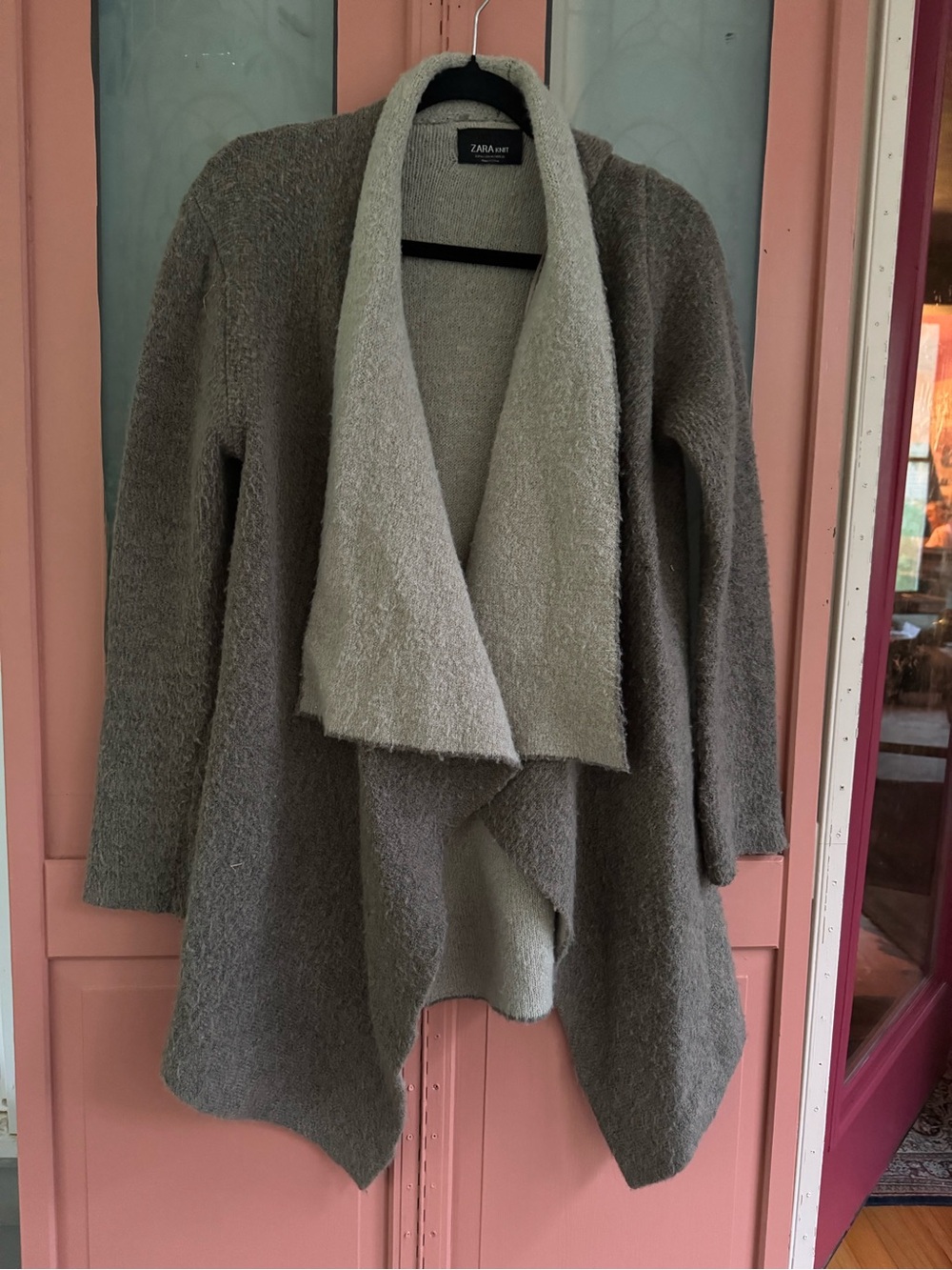 ZARA Two-Tone Taupe & Light Taupe Open-Front Draped Cardigan